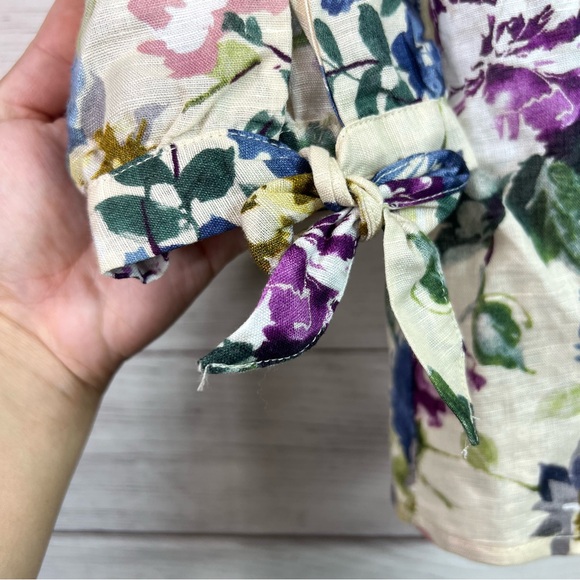 Hester & Orchard Linen Blend Blouse Floral Button Closure Tie sleeve Size L - Picture 5 of 9